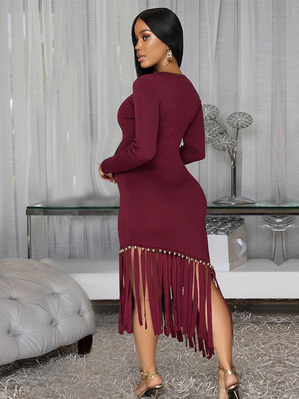 Momnfancy A-Line Tassel Bodycon Everyday Basic Maternity Midi Dress
