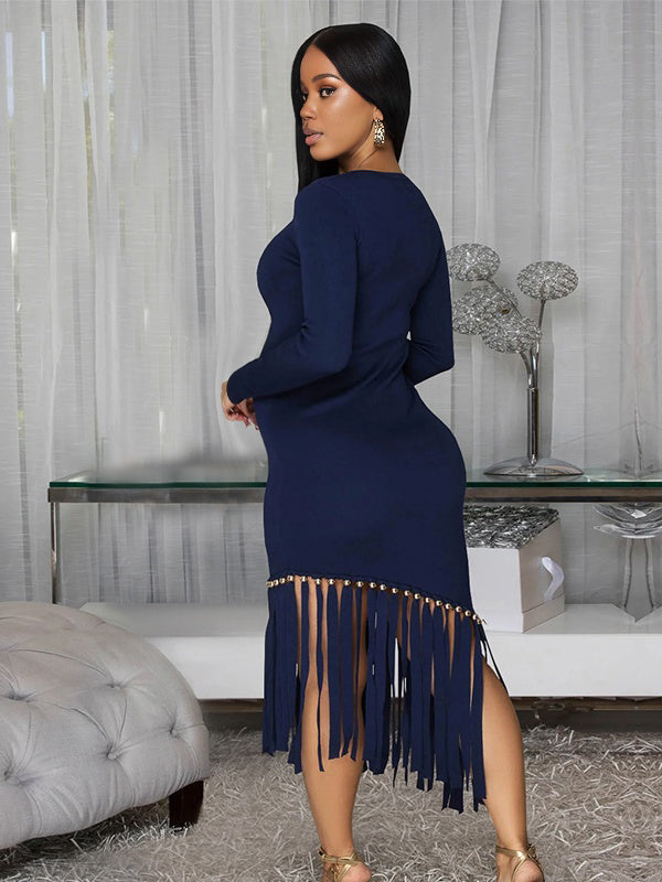 Momnfancy A-Line Tassel Bodycon Everyday Basic Maternity Midi Dress