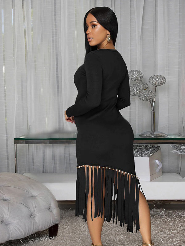 Momnfancy A-Line Tassel Bodycon Everyday Basic Maternity Midi Dress