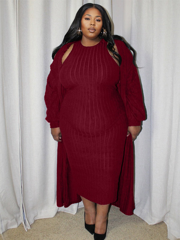 Momnfancy Knitted Set - Matching Loungewear Outfit Casual Maternity Midi Dress