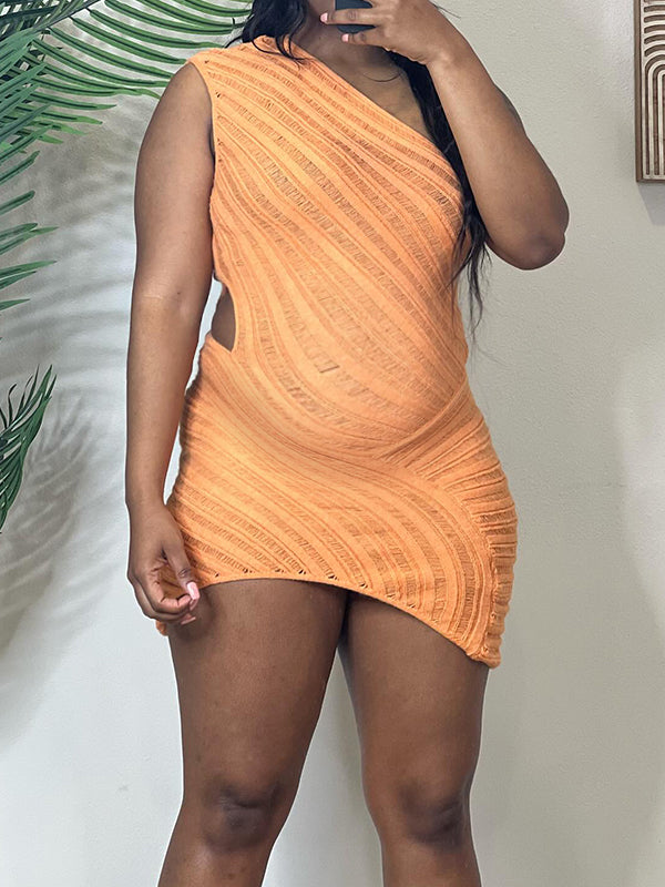 Momnfancy Orange Irregular Cut Out One Shoulder Maternity Mini Dress