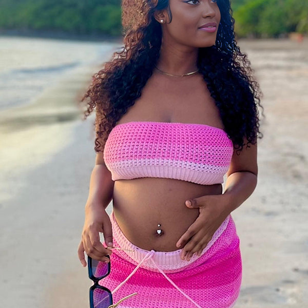 Momnfancy Pink Gradient Color Knitted 2-in-1 Chic Maternity Mini Dress