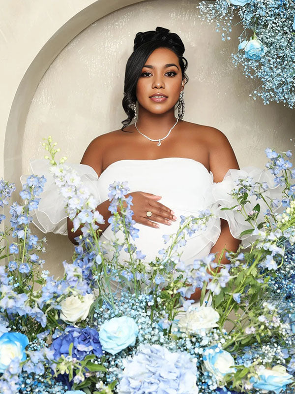 Momnfancy Off Shoulder Bodycon Tulle Ruffle Babyshower Maternity Main Dress