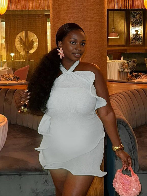 Momnfancy Halter Neck Falbala Maternity Mini Dresses
