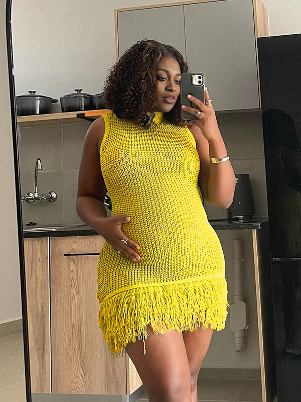 Momnfancy Crochet Tassel Maternity Mini Dresses