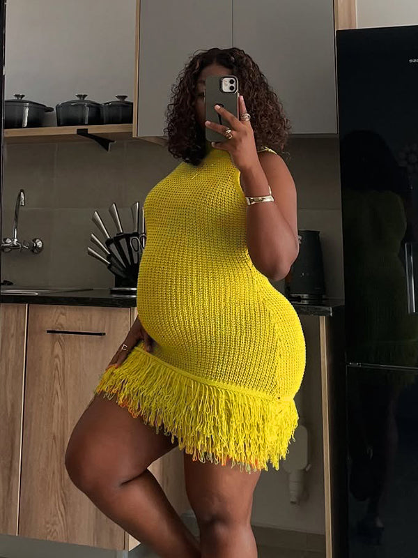 Momnfancy Crochet Tassel Maternity Mini Dresses