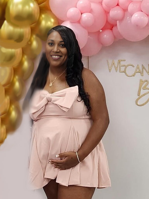 Momnfancy Bowknot Tube Top Maternity Midi Dress