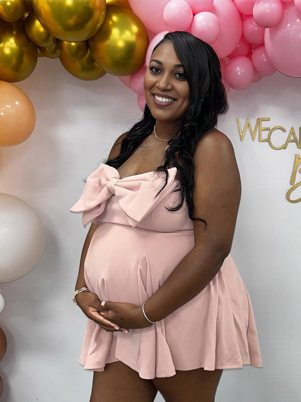 Momnfancy Bowknot Tube Top Maternity Midi Dress