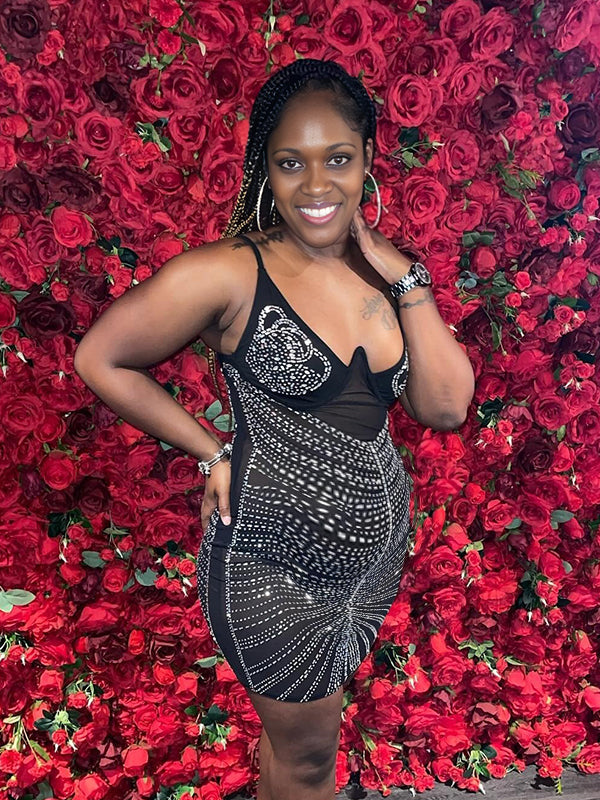 Momnfancy Spaghetti Strap Sparkly Maternity Mini Dress