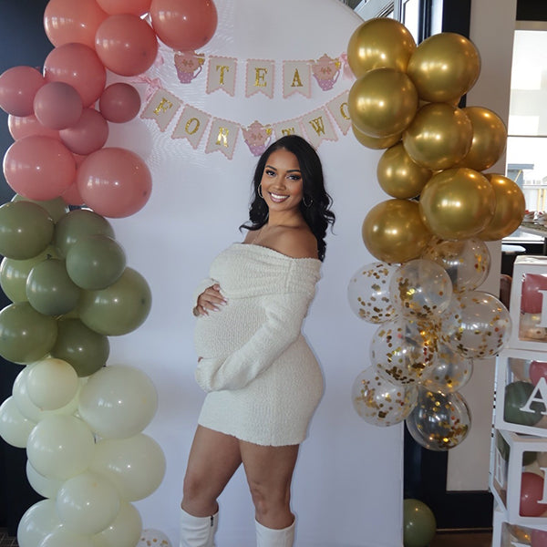 Momnfancy Boat Neck Knitted Bodycon Baby Shower Maternity Mini Dress