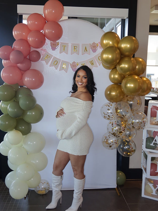 Momnfancy Boat Neck Knitted Bodycon Baby Shower Maternity Mini Dress