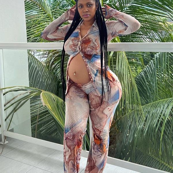 Momnfancy Blooming Maternity Party Blouses Jumpsuits