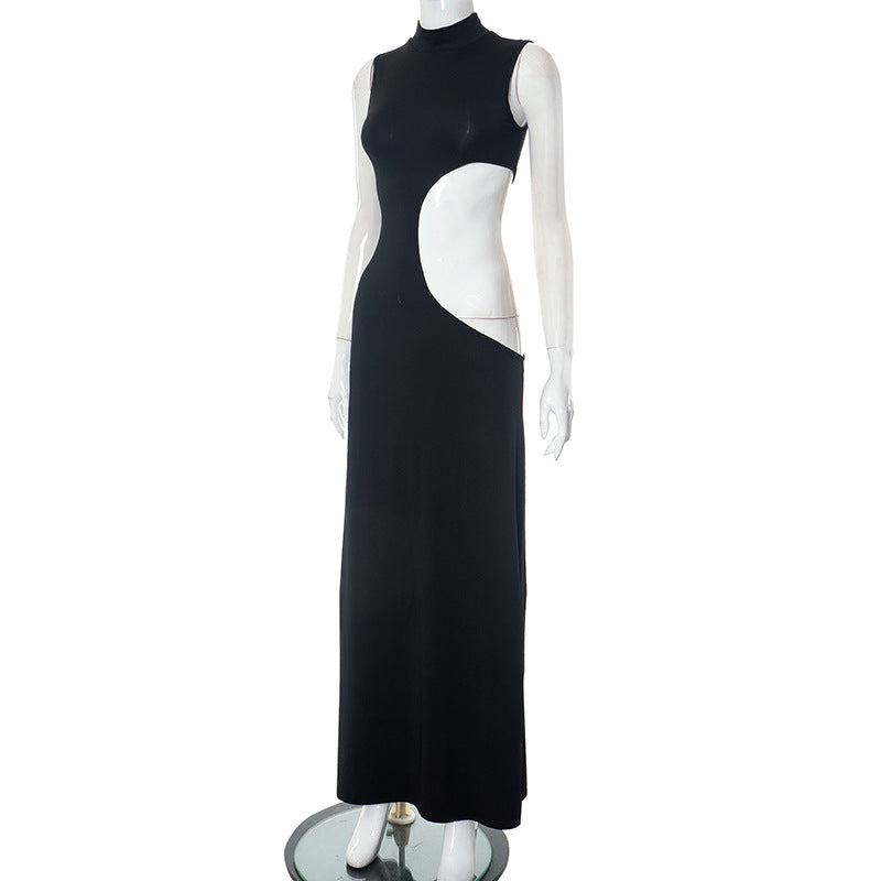 Momnfancy Black Mock Neck Cutout Tank Sleeveless Maternity Maxi Dress
