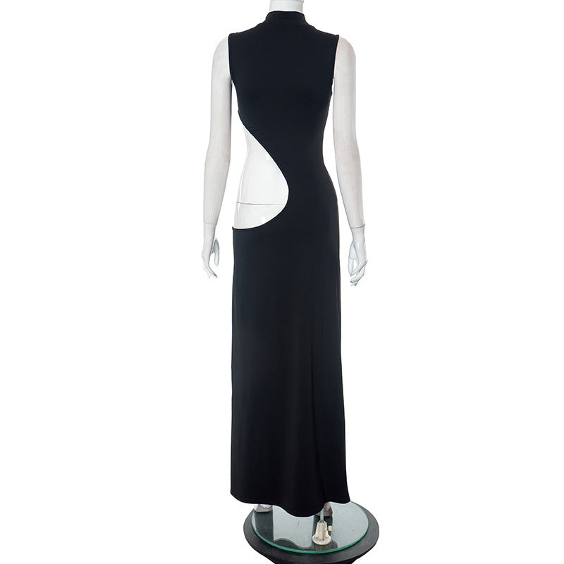 Momnfancy Black Mock Neck Cutout Tank Sleeveless Maternity Maxi Dress
