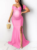 Momnfancy Off Shoulder Maternity  Maxi Dress