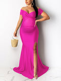 Momnfancy Off Shoulder Maternity  Maxi Dress