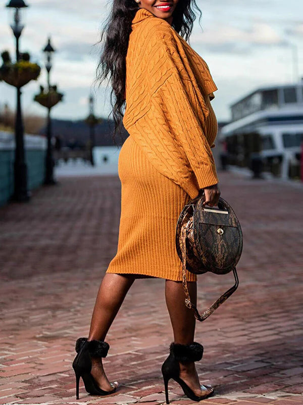 Momnfancy Solid Color Knitting 2-in-1 Bodycon Baby Shower Maternity Sweater Midi Dress