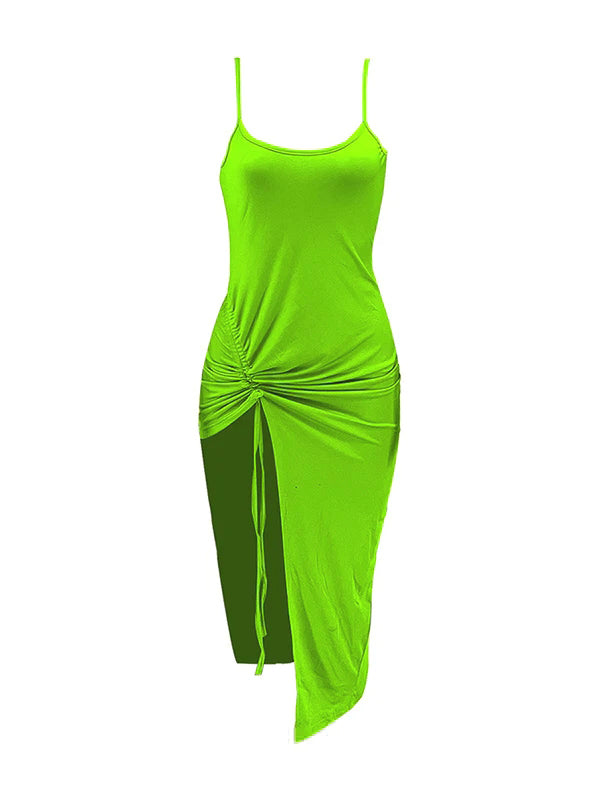 Momnfancy Sage Green Slit Drawstring  Bodycon Smocked Baby Shower Maternity Dress