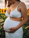 Momnfancy White Spaghetti Strap Cut Out Knitted Backless Twist Bodycon Maternity Mini Dress