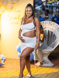 Momnfancy White Cut Out Drawstring Side Slit Cami Maternity Maxi Dress