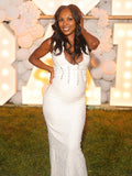 Momnfancy White Lace Corset Cut Out Broderie Maternity Baby Shower Maxi Dress