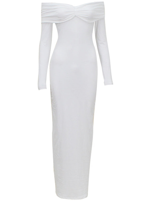 Momnfancy White Ruched Off Shoulder Backless Bowknot Bandeau Bodycon Mermaid Cocktail Party Bandage Babyshower Gowns Photoshoot Maternity Maxi Dress