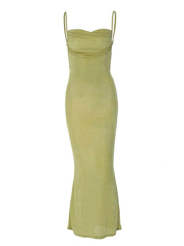 Momnfancy Green Backless Tie Back Cami Photoshoot Bodycon Maternity Maxi Dress