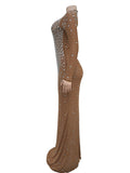 Momnfancy Apricot Diamonds Rhinestone Back Slit Photoshoot Maternity Maxi Dress