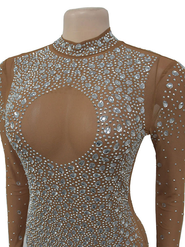 Momnfancy Apricot Diamonds Rhinestone Back Slit Photoshoot Maternity Maxi Dress