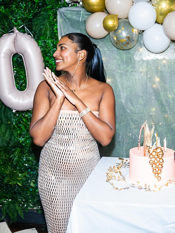 Momnfancy Glitter Diamond Rhinestone Bandeau Back Slit Bodycon Elegant Cocktail Party Maternity Photoshoot Maxi Dress