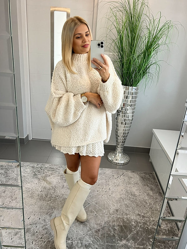 Momnfancy Knit High Neck Oversized Basic Pullover Top Maternity Going Out Daily Sweater Mini Dress