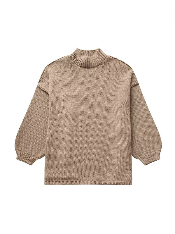 Momnfancy Knit High Neck Oversized Basic Pullover Top Maternity Going Out Daily Sweater Mini Dress