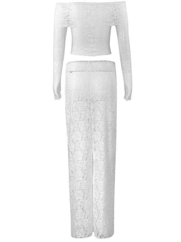 Momnfancy White Lace Off Shoulder Two Pieces Photoshoot Maternity Maxi Dress