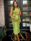 Momnfancy Elegant  Ruffles Pleats Maternity Maxi Dress