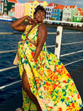 Momnfancy Tropical Floral Cut Out Side Slit Maternity Maxi Dress