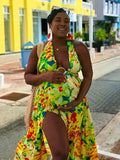 Momnfancy Tropical Floral Cut Out Side Slit Maternity Maxi Dress