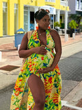 Momnfancy Tropical Floral Cut Out Side Slit Maternity Maxi Dress