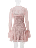 Momnfancy Pink Lace Falbala A-line Two Piece Sweet Maternity Mini Dress