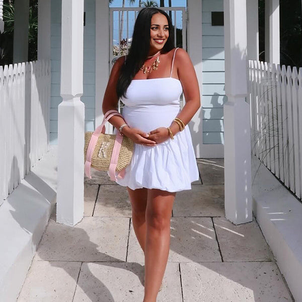 Momnfancy Tutu Spaghetti Strap Baby Shower Maternity Mini Dress