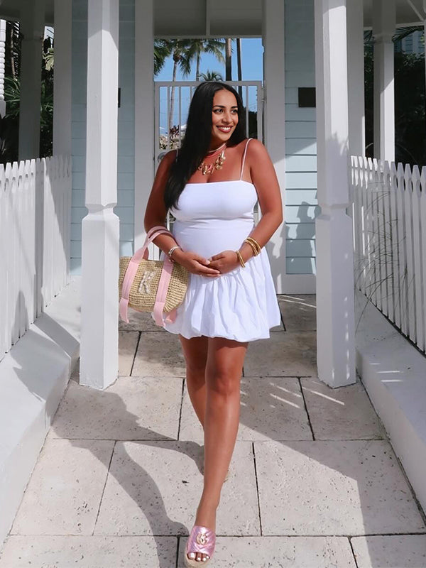 Momnfancy Tutu Spaghetti Strap Baby Shower Maternity Mini Dress