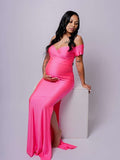 Momnfancy Off Shoulder Maternity  Maxi Dress