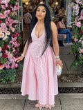 Momnfancy Halter Neck Plaid Flowy Photoshoot Party Maternity Dress
