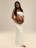 Momnfancy Elegant One-Shoulder Pleated  Irregular Hollow Maternity Photo Dress