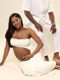 Momnfancy Elegant One-Shoulder Pleated  Irregular Hollow Maternity Photo Dress
