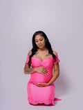 Momnfancy Off Shoulder Maternity  Maxi Dress