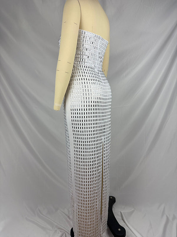 Momnfancy Glitter Diamond Rhinestone Bandeau Back Slit Bodycon Elegant Cocktail Party Maternity Photoshoot Maxi Dress