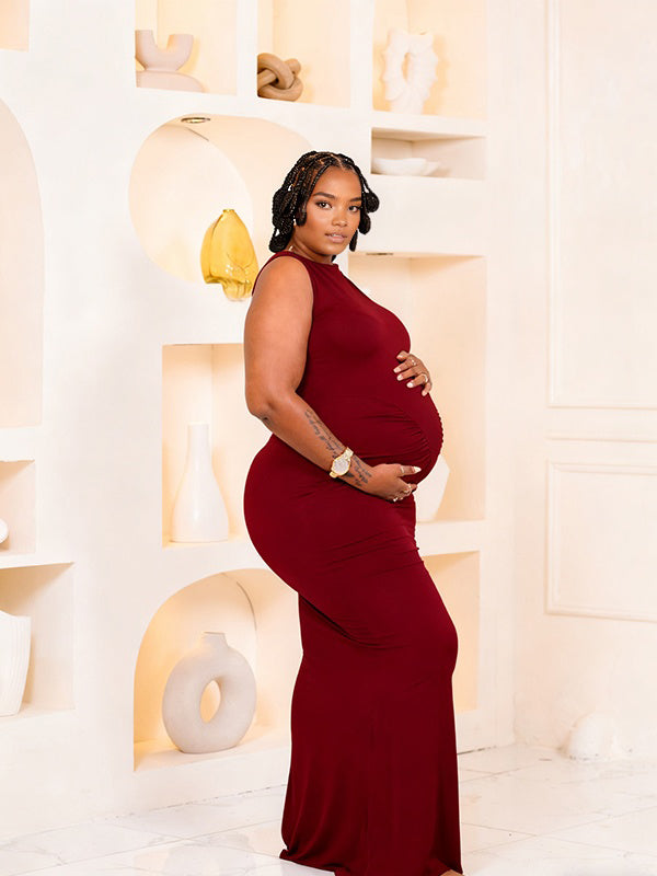 Momnfancy Bodycon Ruched Mermaid Evening Gowns Photoshoot Maternity Maxi Dress