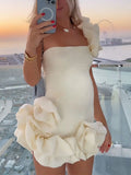 Momnfancy White Off Shoulder Ruffle Irregular Falbala Bodycon Party Baby Shower Maternity Mini Dress