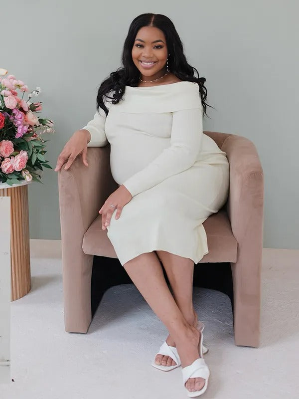 Momnfancy Off Shoulder Knit Bodycon Mermaid Going Out Baby Shower Maternity Sweater Maxi Dress