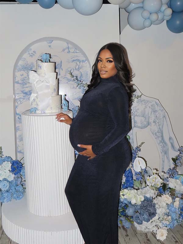 Momnfancy Flexible Bodycon High Neck Solid Color Baby Shower Maternity Maxi Dress